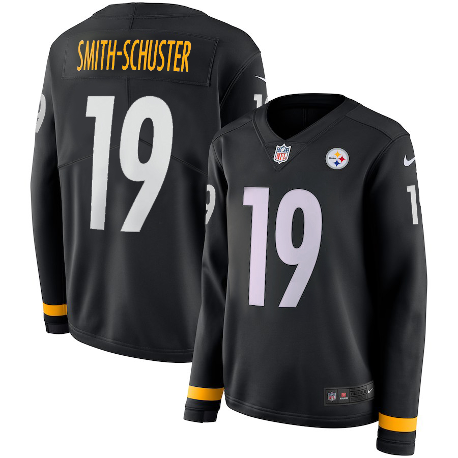 Women Pittsburgh Steelers 19 Smith schuster black Limited NFL Nike Therma Long Sleeve Jersey